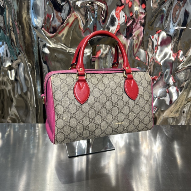 95新 GUCCI/古驰 粉色边 老花 手提 波士顿