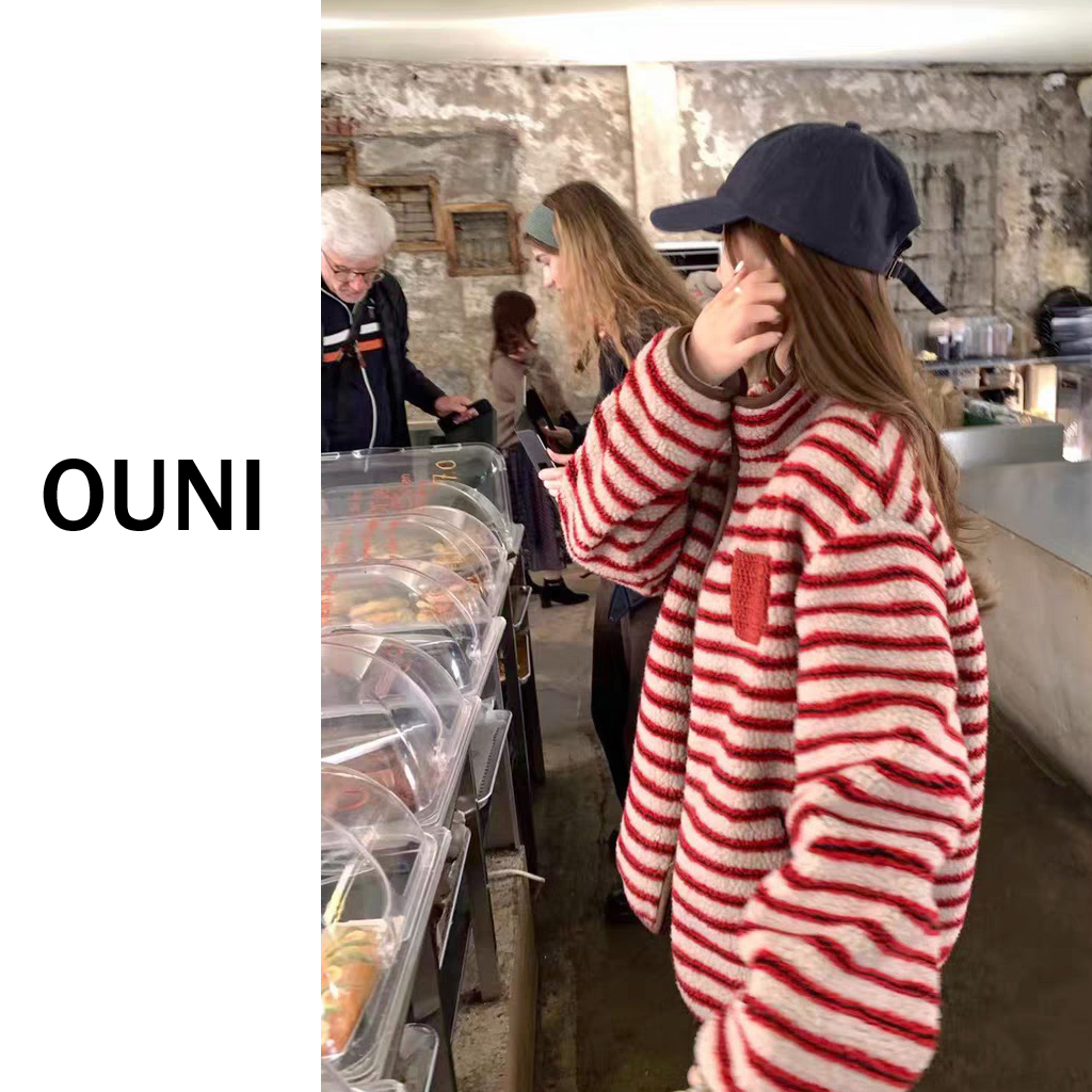  OUNI “ 浅杏栖光 “ ounc*~条纹波点冬款加厚摇粒绒外套