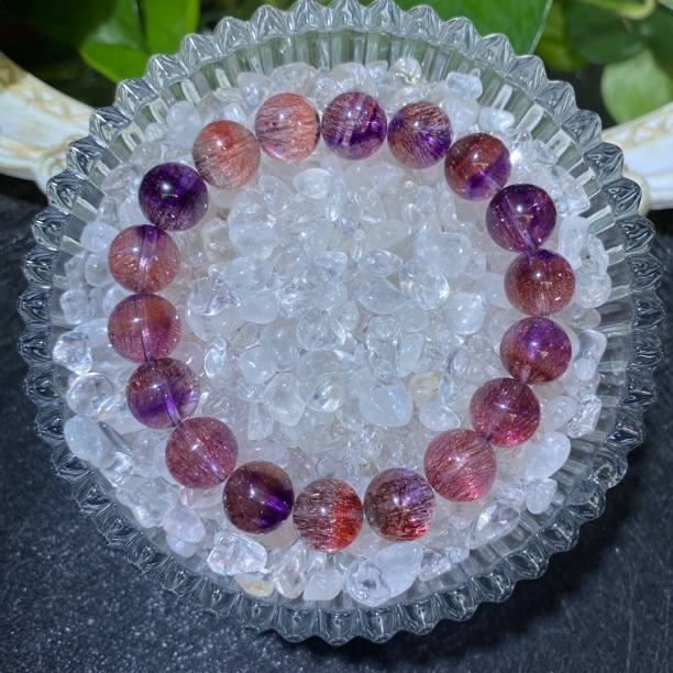 高品紫橘粉稀有超单圈11mm左右水晶手串