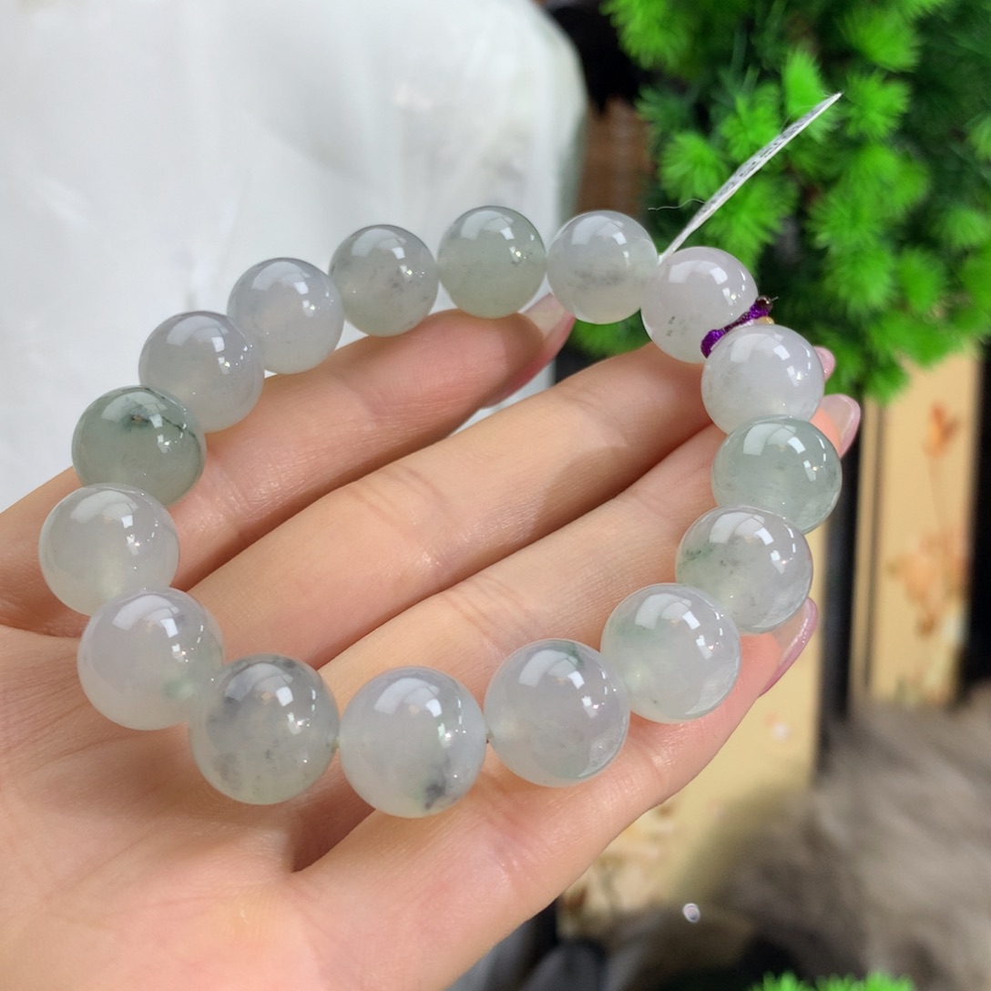 翡翠颈饰未镶嵌冰胶晴底飘水墨画乌鸡手链卡12.8m m