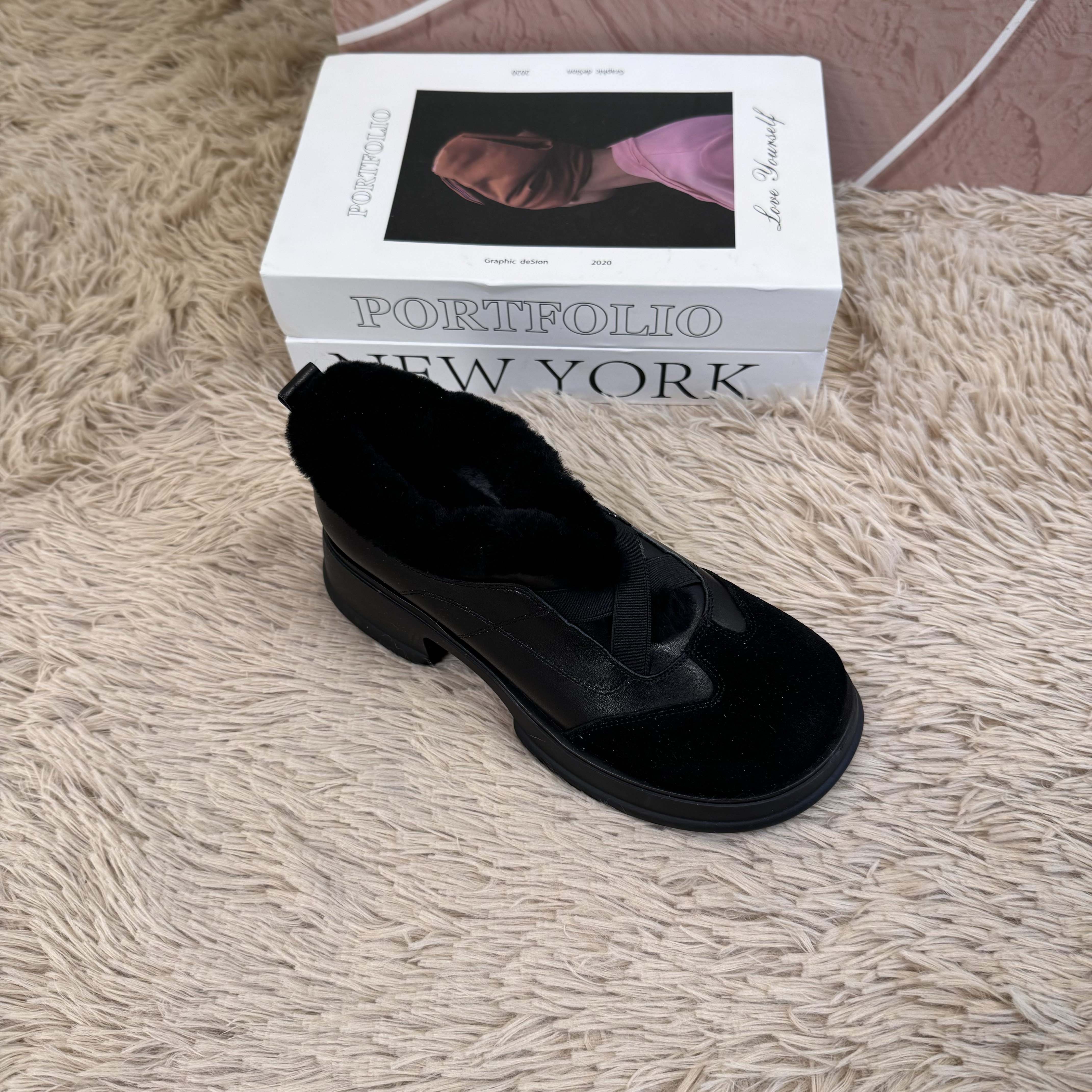 (周周专属)2025秋冬新款牛皮羊羔毛简约休闲日常穿乐福鞋AM3062