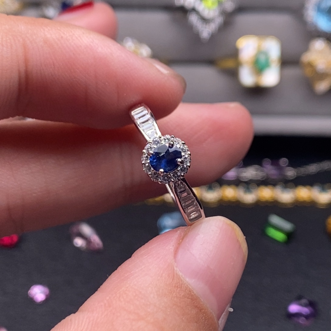 蓝宝石戒指银S925镶嵌
