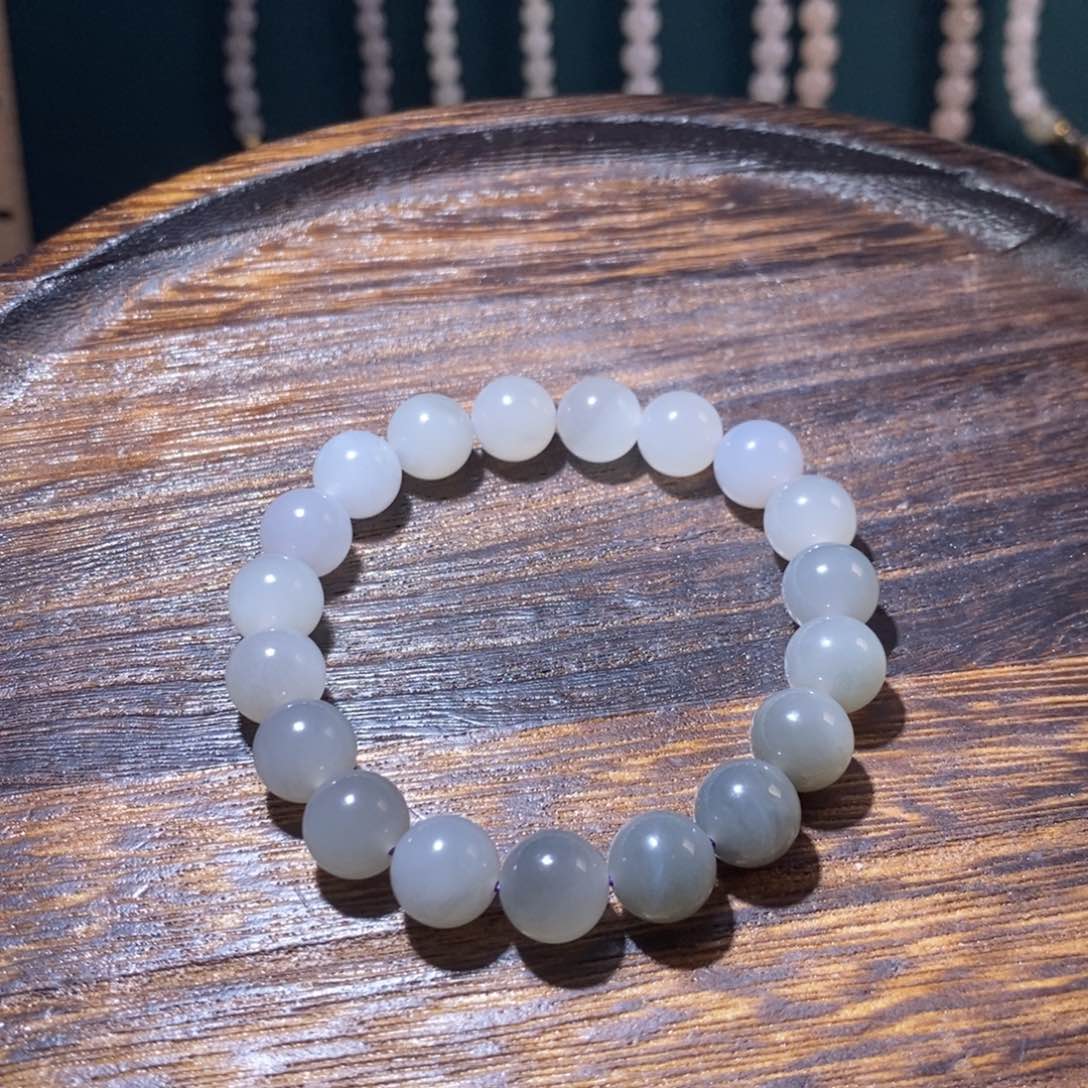 和田玉手串未镶嵌妞*卡10圆珠烟紫