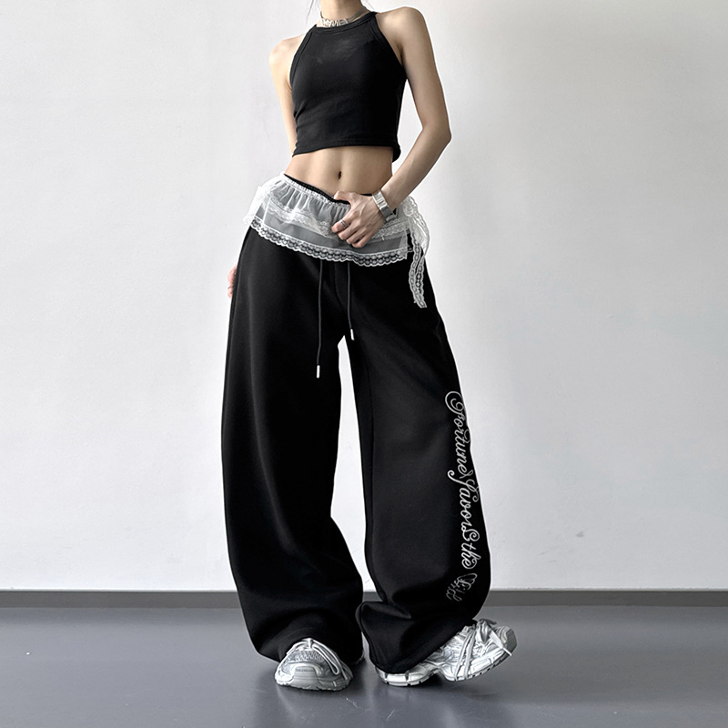 2025新款春夏韩版黑色高级感直筒休闲卫裤裤子女款新款