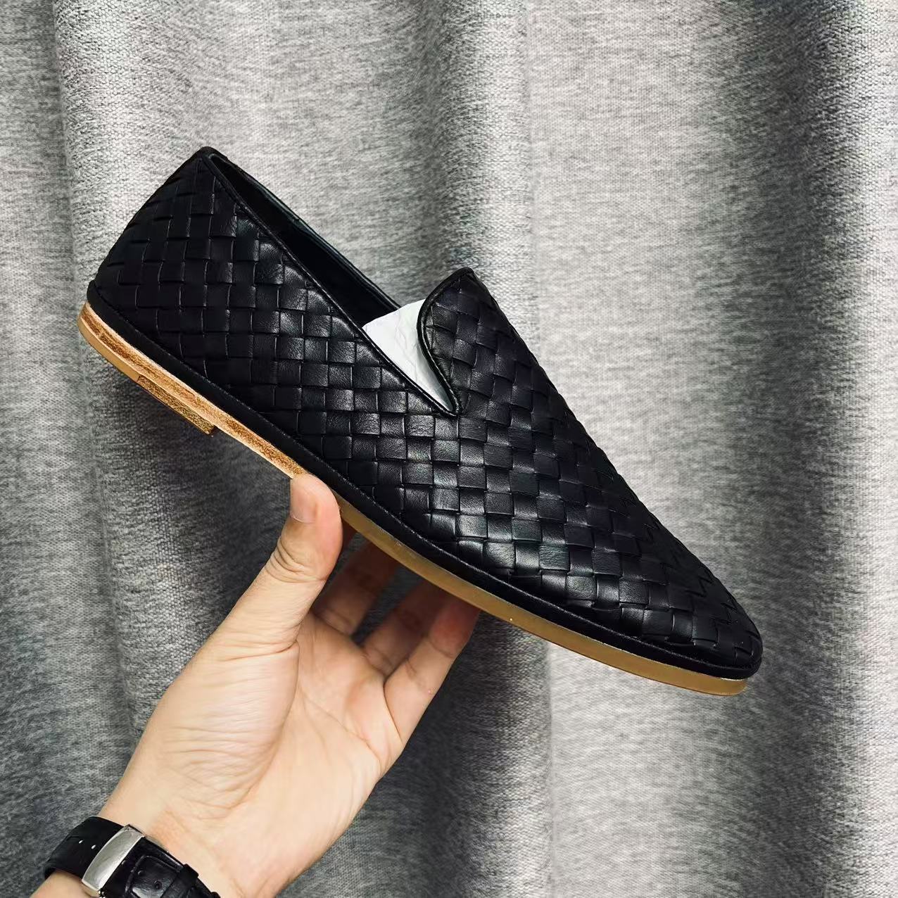 GKQ/古铠骑春夏季新款男士豆豆鞋真皮编织透气一脚蹬休闲潮乐福鞋