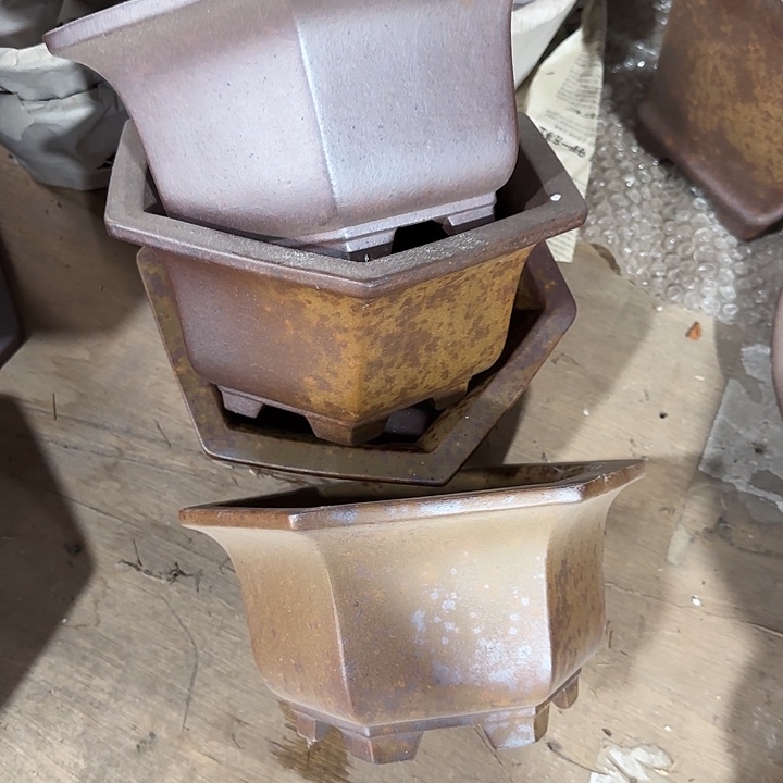 21×11四只手工柴烧六角盆