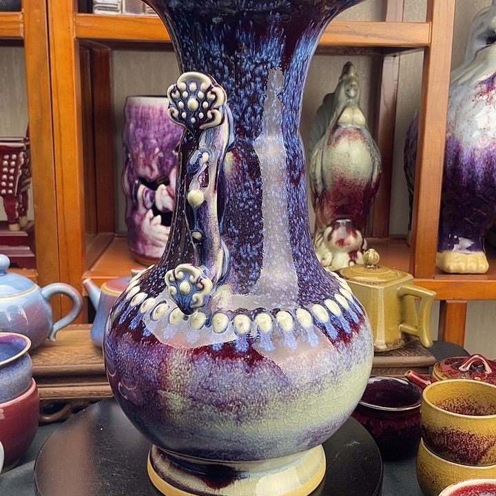 摆件陶如意吉祥葡萄紫花瓶