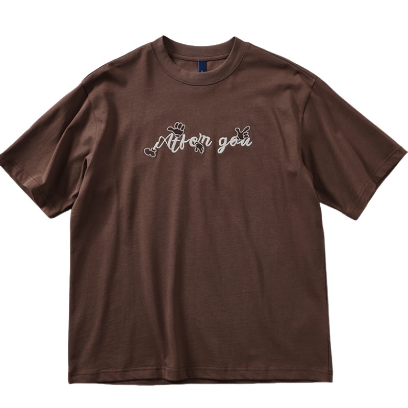 男士夏季新款全棉短袖t恤美式复古字母凉感T时尚百搭宽松黑色体恤