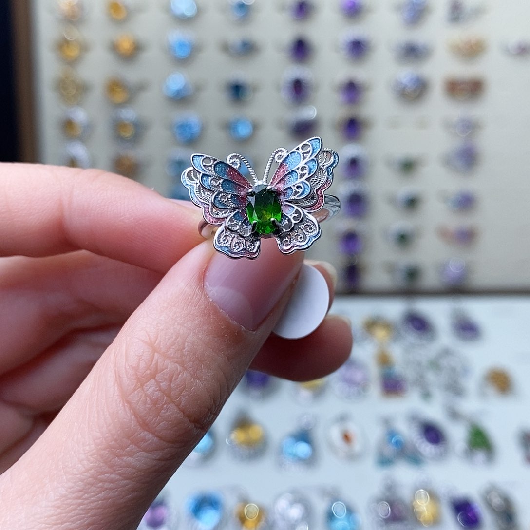 透辉石戒指（活口）银S925镶嵌（需要证书备注）