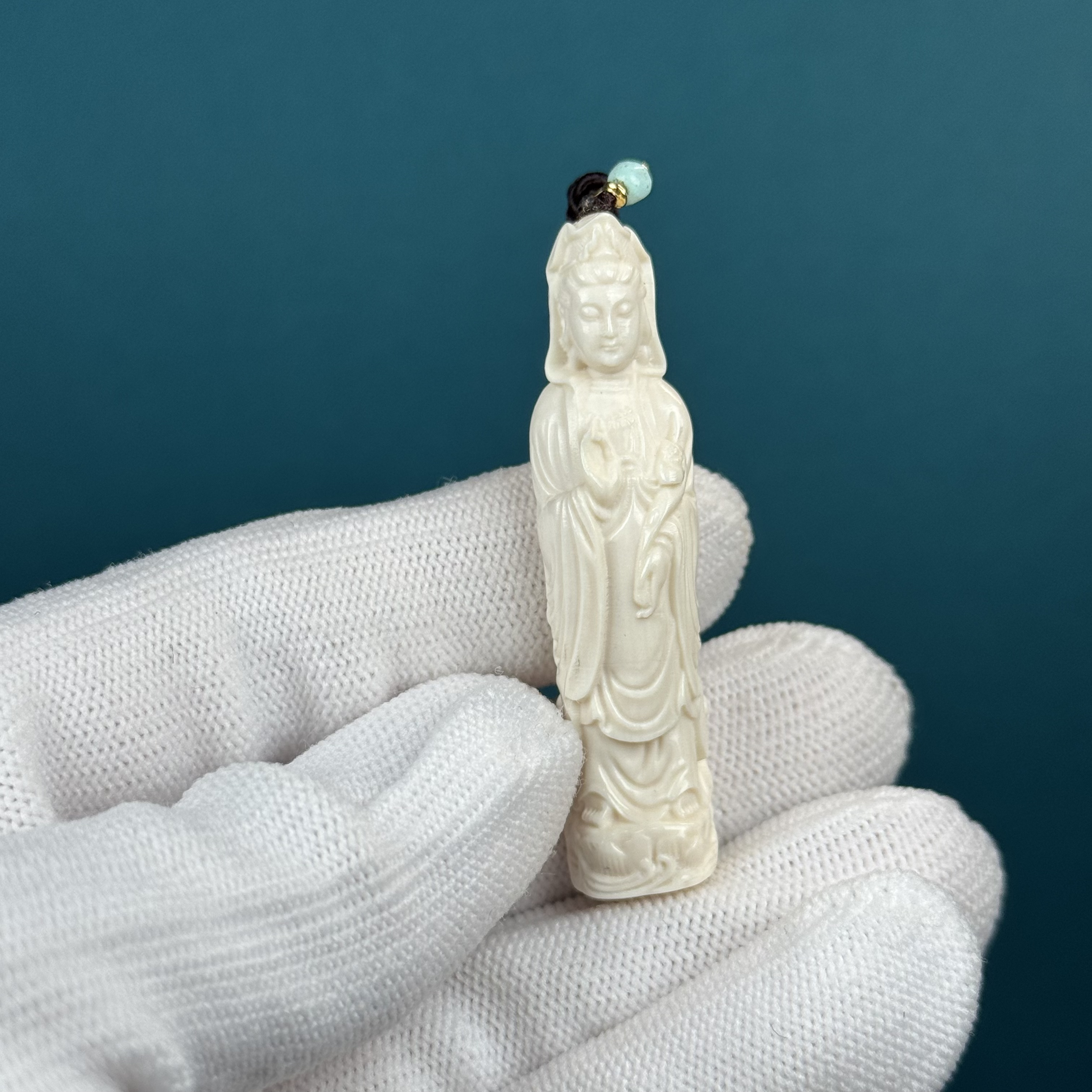 H5511天然猛犸雕刻观音12*51*9mm一物一图 假一罚十