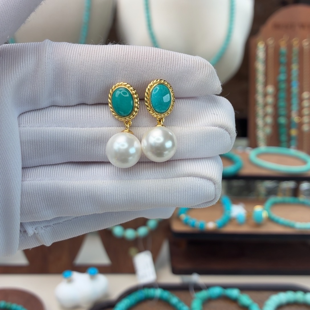 14K金镶嵌绿松石耳环