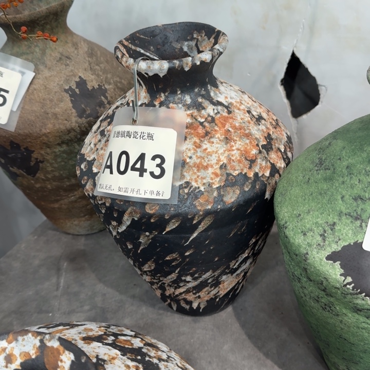 暖***风瓷片景德镇高温花器编码043高33口6默认无孔