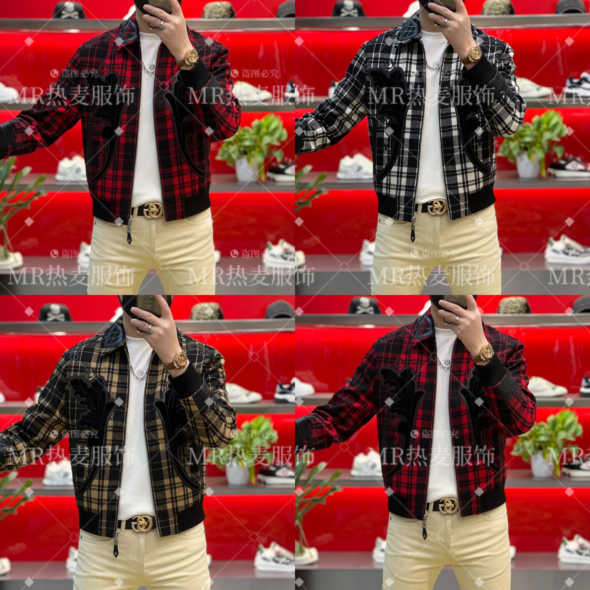 【热麦集合】2025秋冬羊毛多色格纹加棉款 男士修身翻领夹克外套