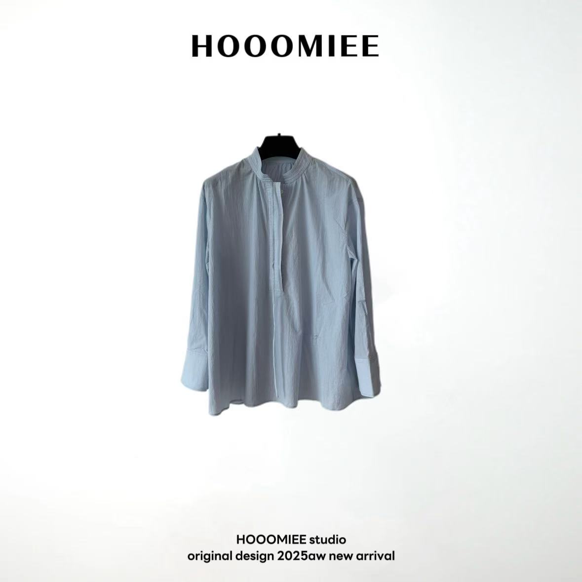 Hooomiee中式慵懒立领气质轻柔百搭衬衫长袖女士上衣253672