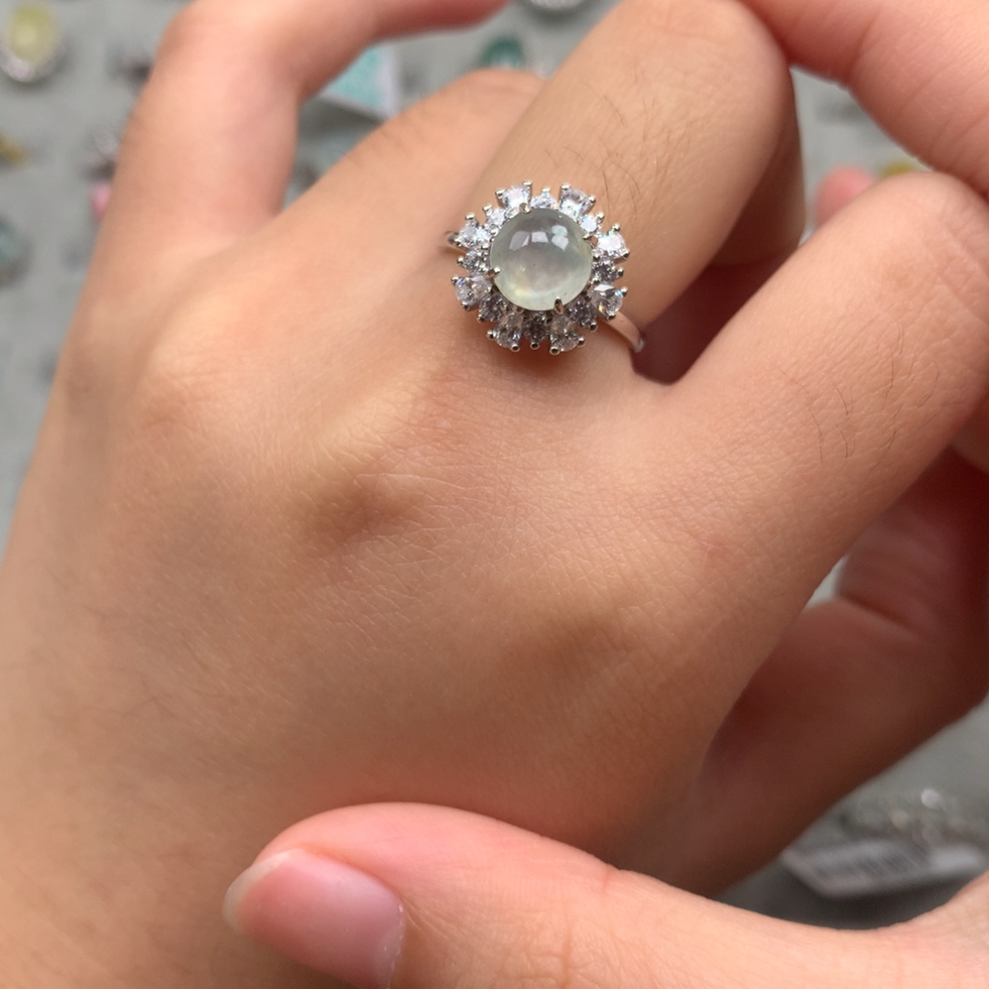 翡翠银S925镶嵌戒指戒指