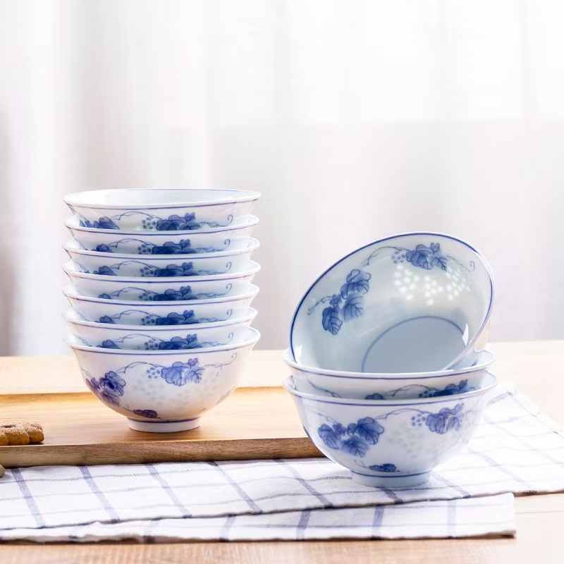 景德镇青花玲珑釉下彩米饭碗