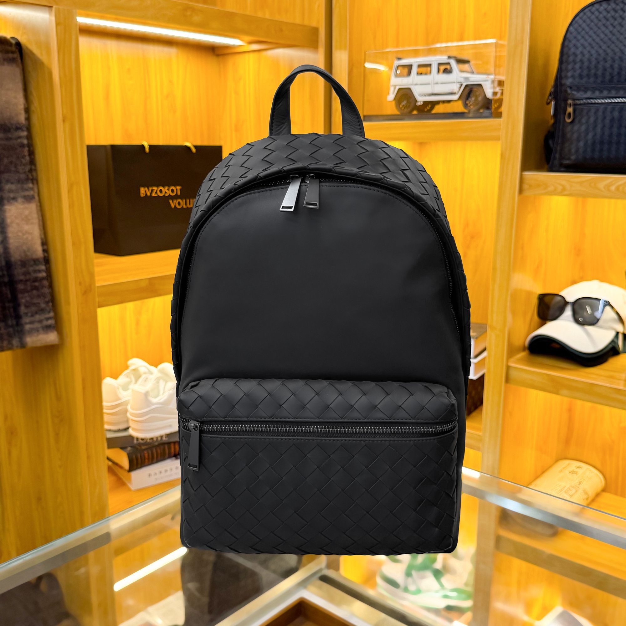 BVZOSOT VOLUME头层胎牛皮纯手工编织双肩包书包大容量时尚背包