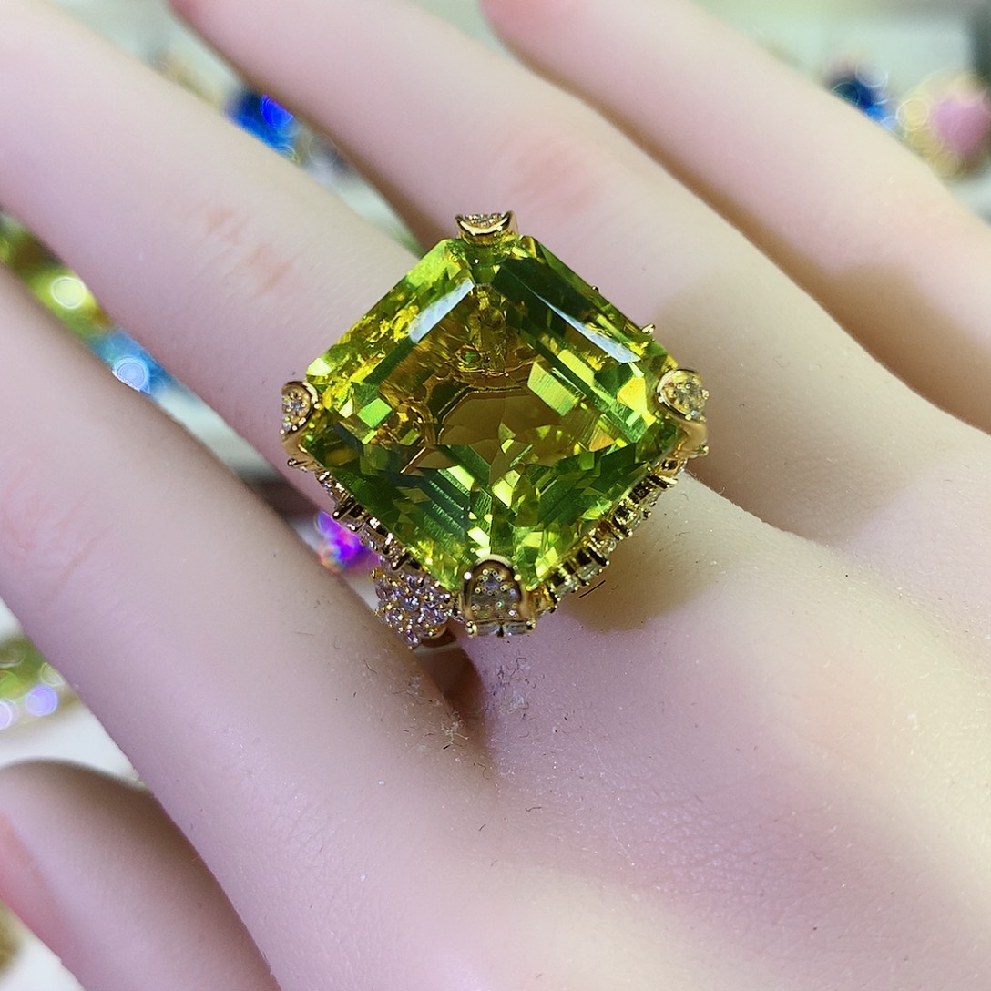 水晶戒指银S925镀金镶嵌