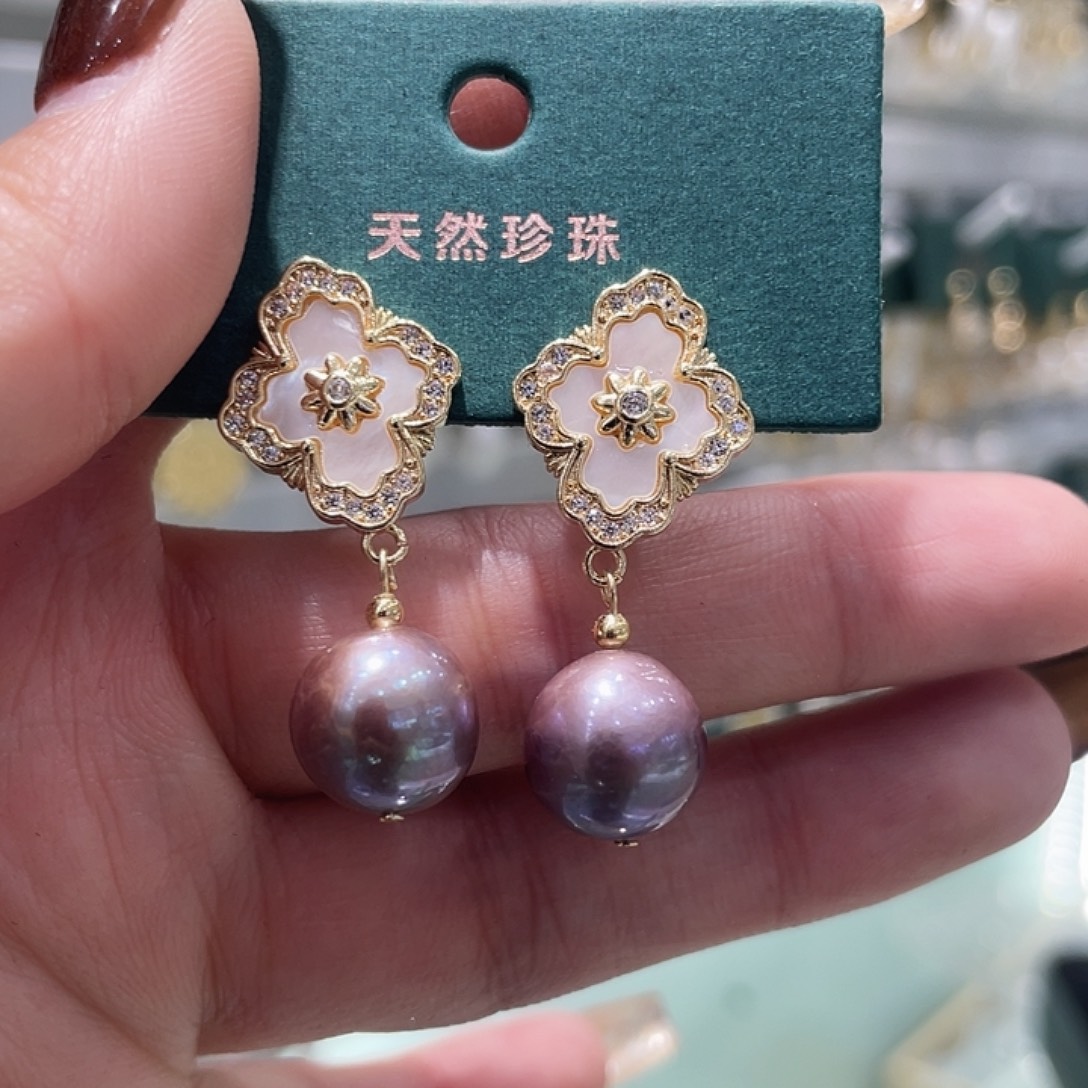 淡水珍珠耳饰银S925镶嵌