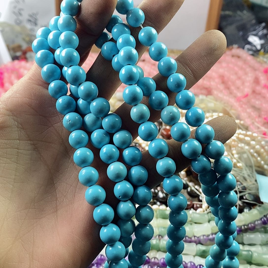 玛瑙/玉髓珠宝半成品未镶嵌一条天然8mm蓝松石A304