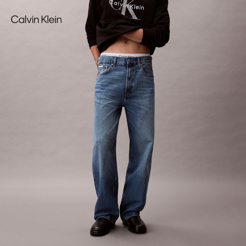 CK Jeans25秋冬新款男士美式潮流复古蓝色洗水松弛宽松阔腿牛仔裤