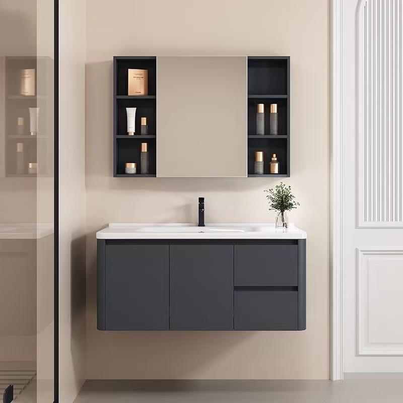 新款蜂窝铝浴室柜组合深灰一体盆卫生间洗手盆