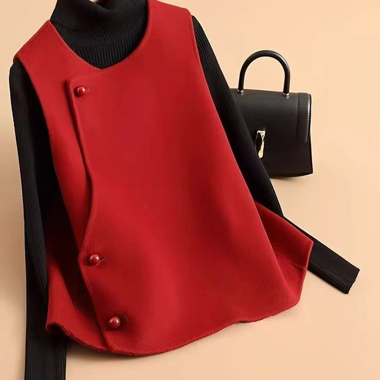 马夹女装冬季百搭短款显瘦圆领中国风韩版纯色薄款