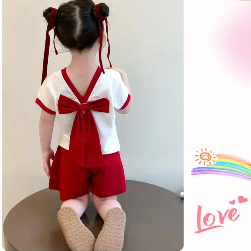 夏季女哪吒套头卡通风休闲风套装时尚小童女宝大童夏款韩版时髦