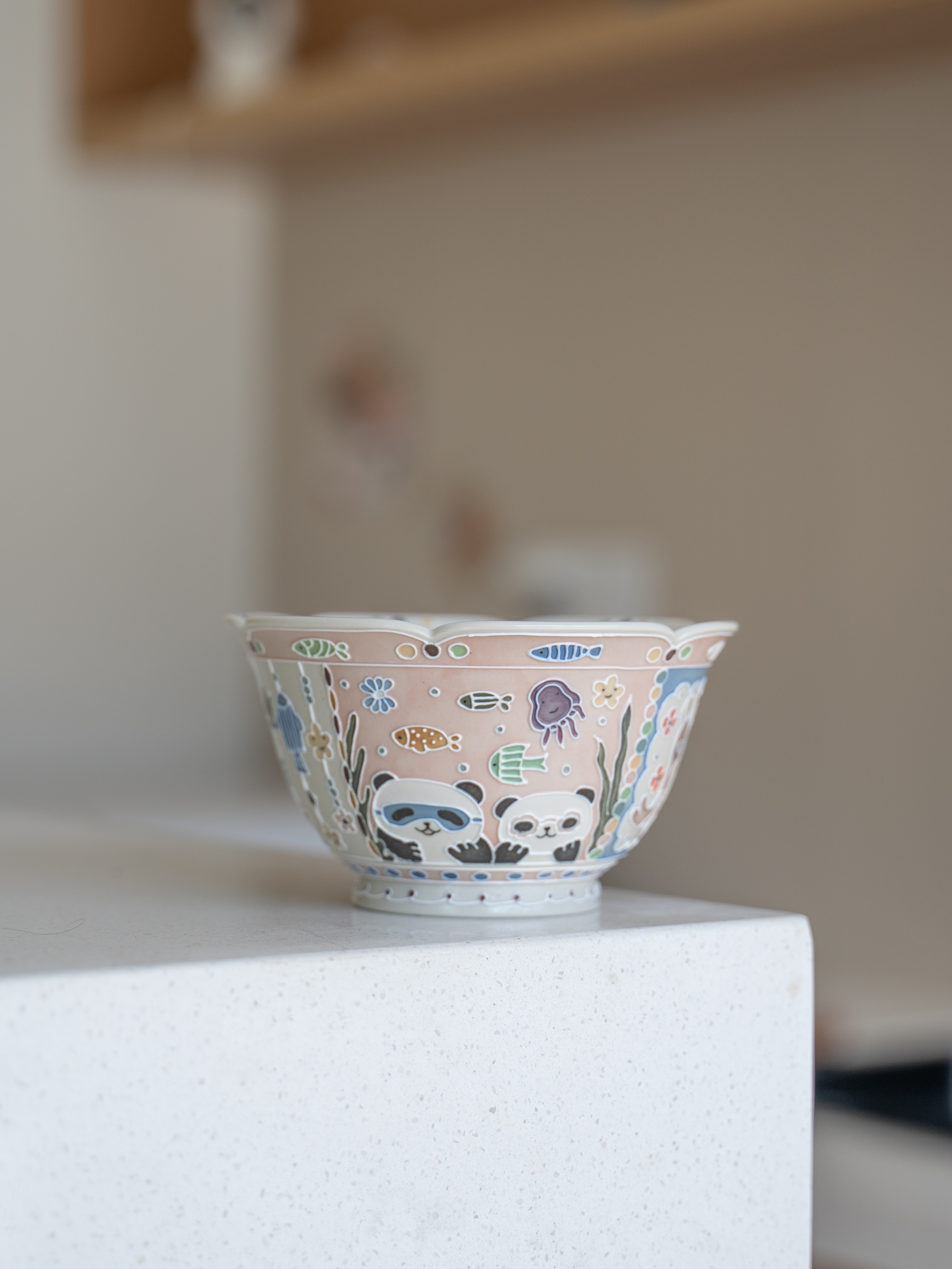 上禾下皿 | 海底世界美人鱼潜水熊猫满绘花口米饭碗