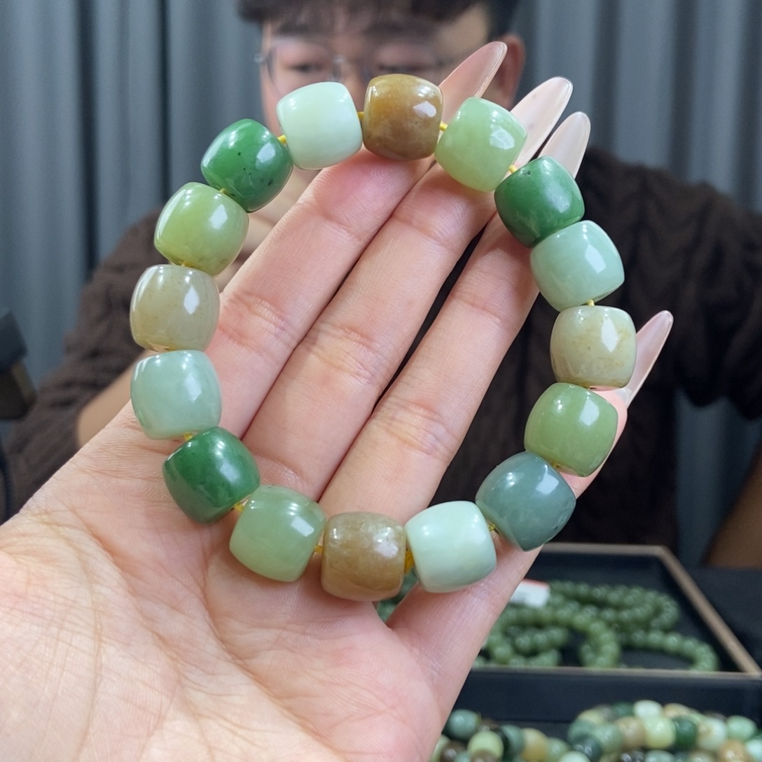 和田玉未镶嵌手链天然和田玉多宝手串14微瑕