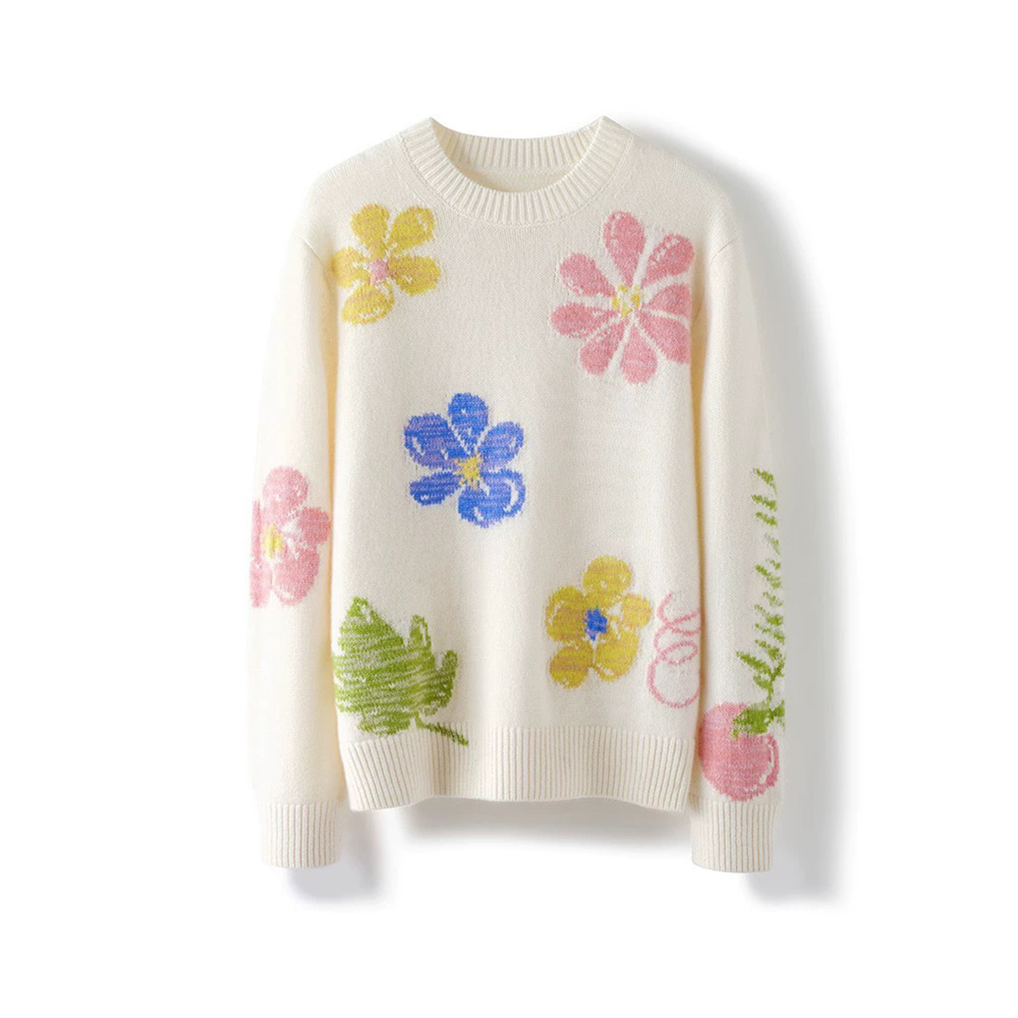 重工提花羊毛圆领套头针织衫时尚洋气设计感叠穿薄款毛衣2452104