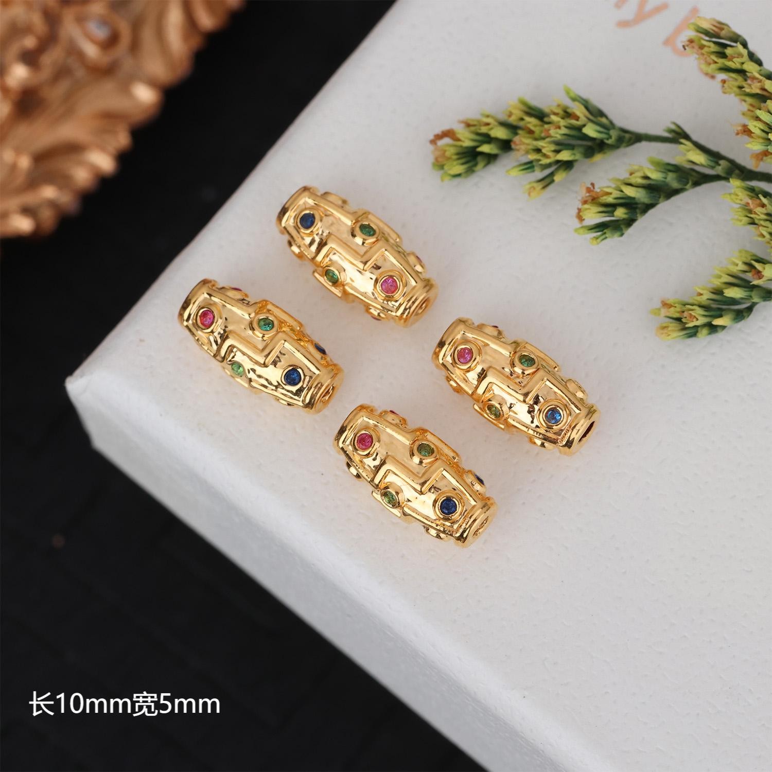 【来福工厂】18k金豪镶红蓝绿宝九眼桶珠隔珠C位珠DIY手串项链配件