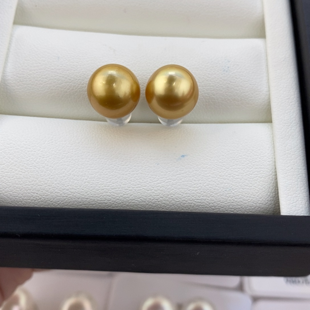 未镶嵌裸珠海水珍珠浓金成品耳钉10+