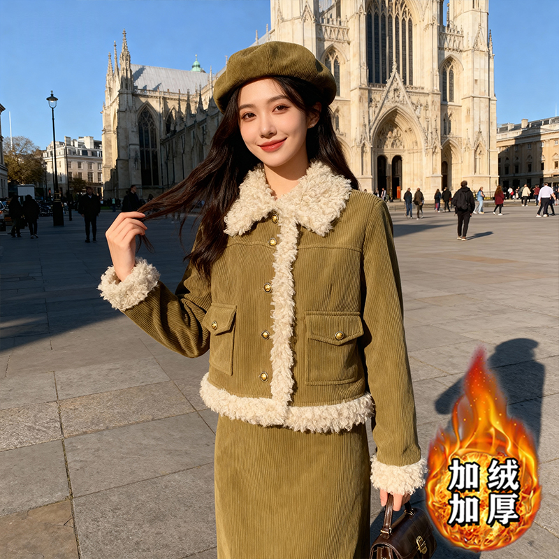 【爆款】【加绒加厚】【两件套】小香风2025新款短外套半身裙两件套2433