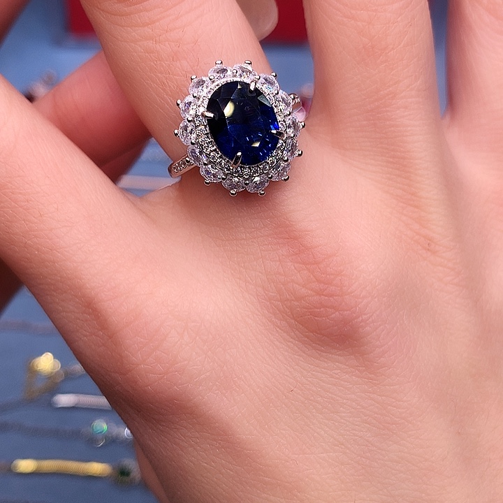 蓝宝石戒指银S925镶嵌