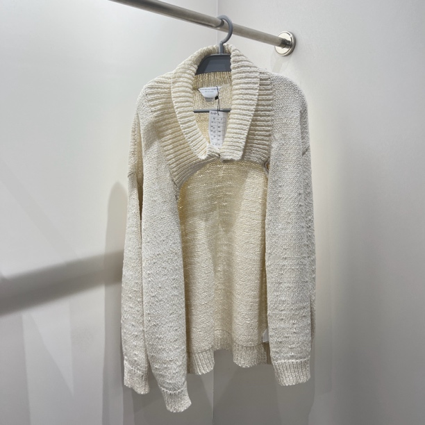 99新 BOTTEGA VENETA/葆蝶家 wdf144 米白色翻领毛衣外套 S码