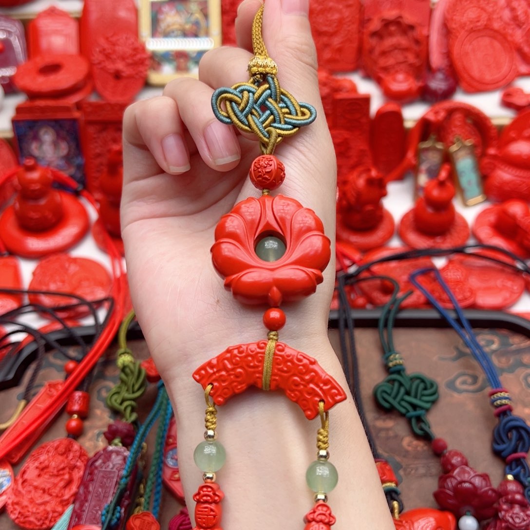 天然辰砂莲花车挂