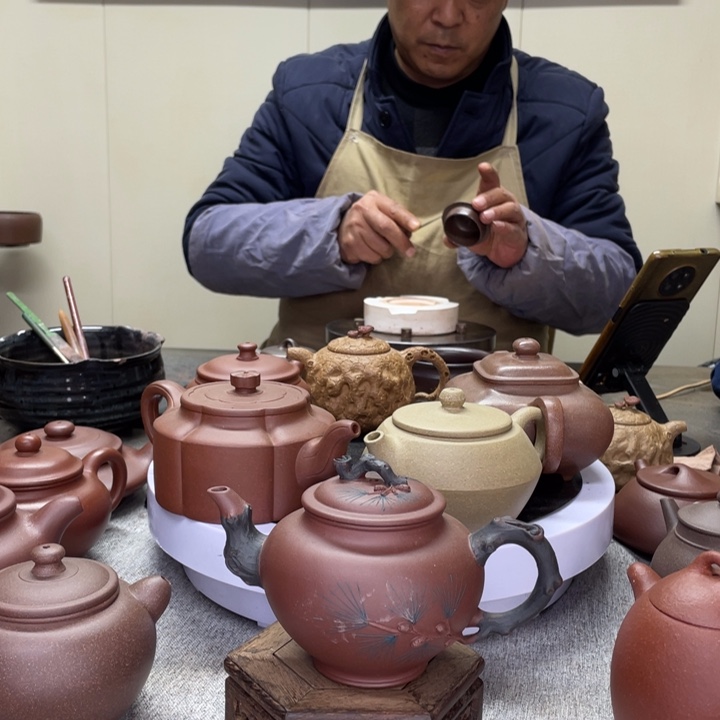 紫泥茶壶松针报春300C半手工