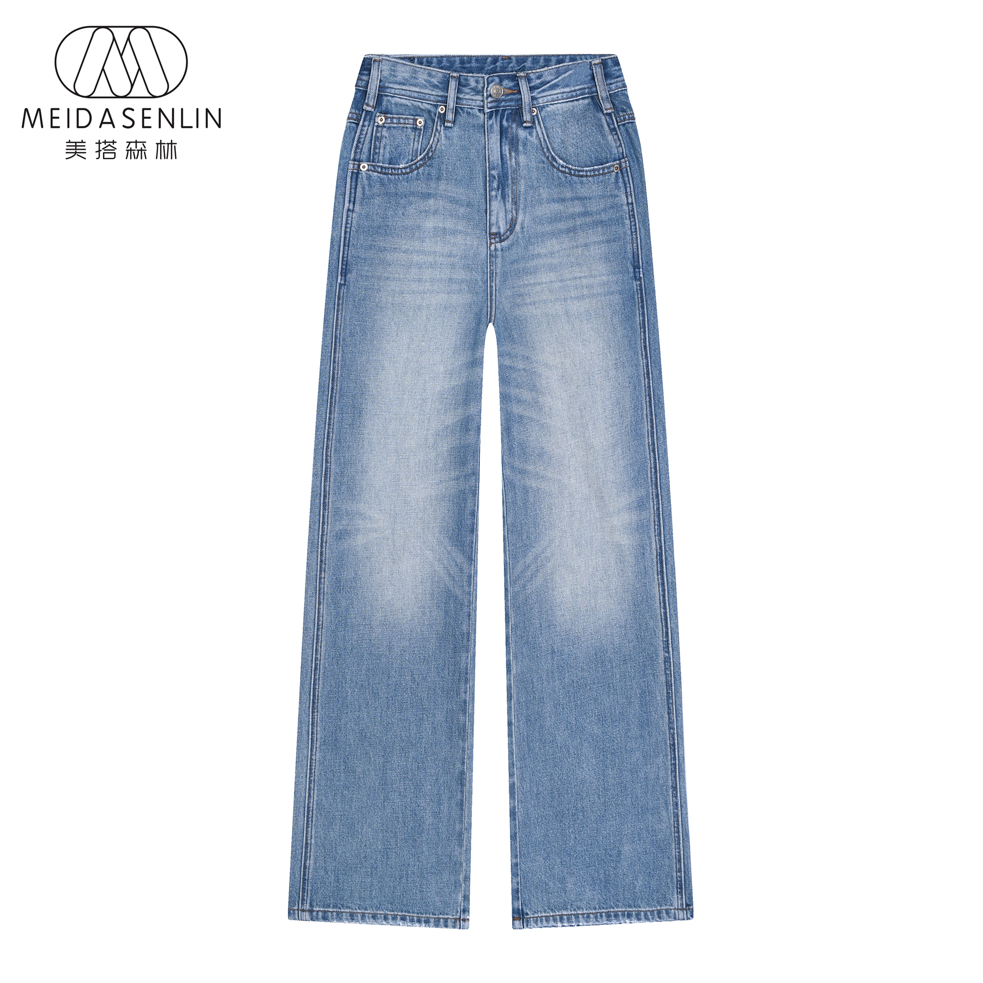 2025年夏款新款-浅蓝色无弹阔腿裤牛仔裤女16185