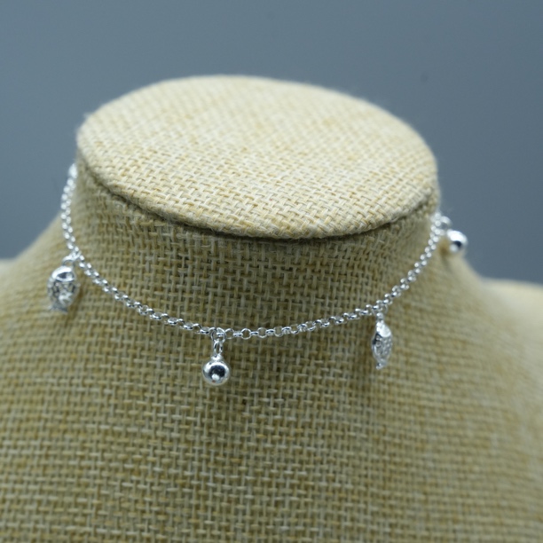 足银脚链 足银小鱼银珠珠女士脚链