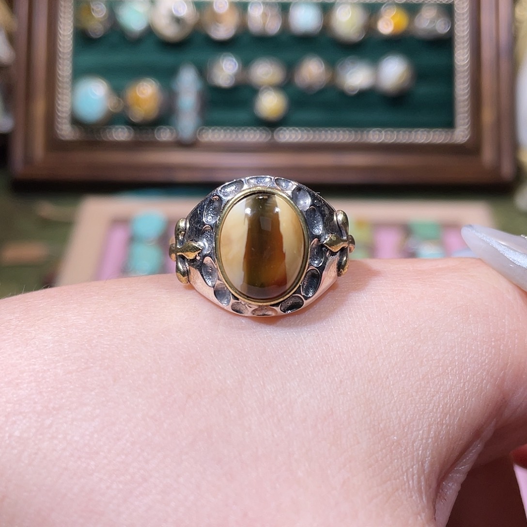 银S925镶嵌琥珀戒指戒指