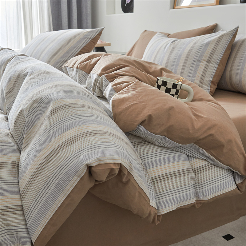 【棉织语】全棉四件套色织水洗棉北欧简约家用学生宿舍亲肤纯棉床品