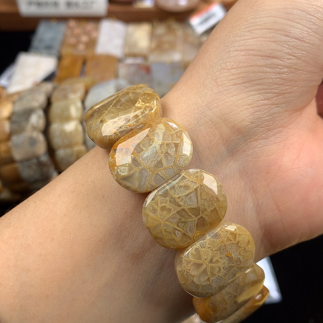 【闪购商品】硅化珊瑚（珊瑚玉）未镶嵌手链椭圆金底万花筒