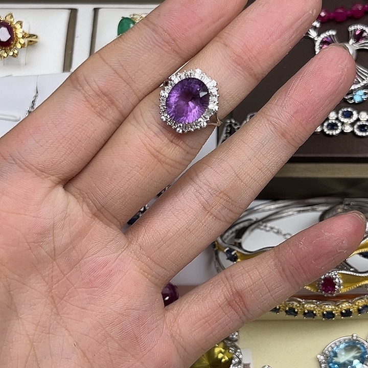 烟晶戒指银S925镶嵌