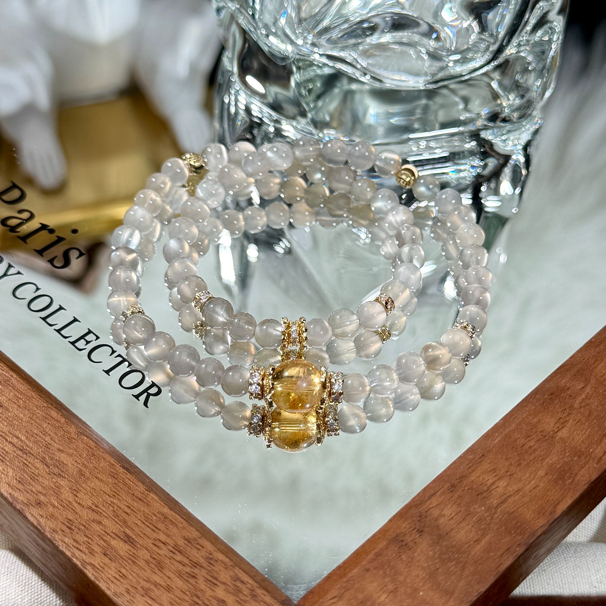 s1180【熠熠生辉】天然奶茶月光双圈手串精致百搭手链 多样性发其一