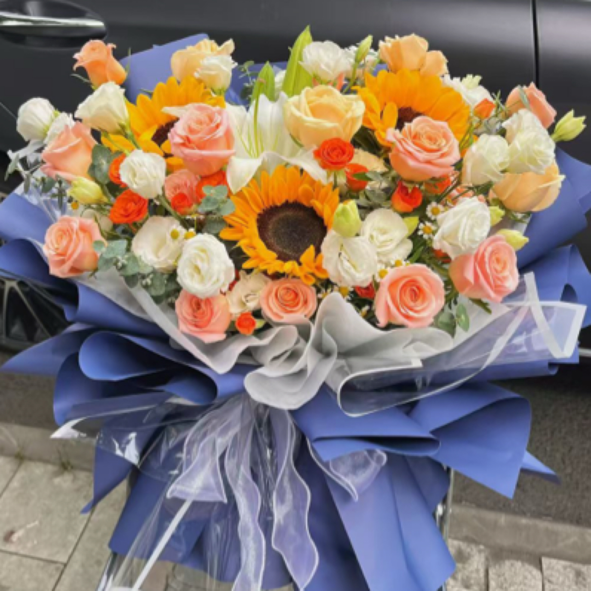 【你就像是春意】向日葵香槟玫瑰混搭花束花店送花上门