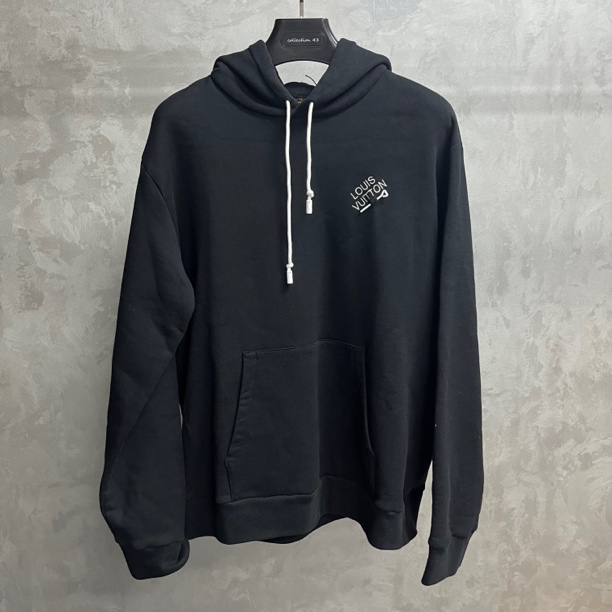 99新 LouisVuitton/路易威登 黑色字母logo印花连帽卫衣/XL/xxl