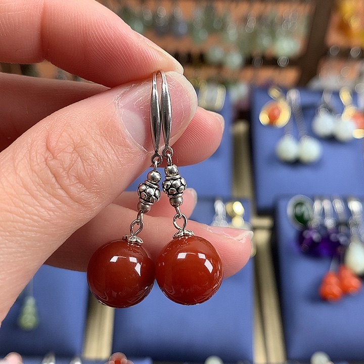 玛瑙/玉髓耳环银S925镶嵌12左右