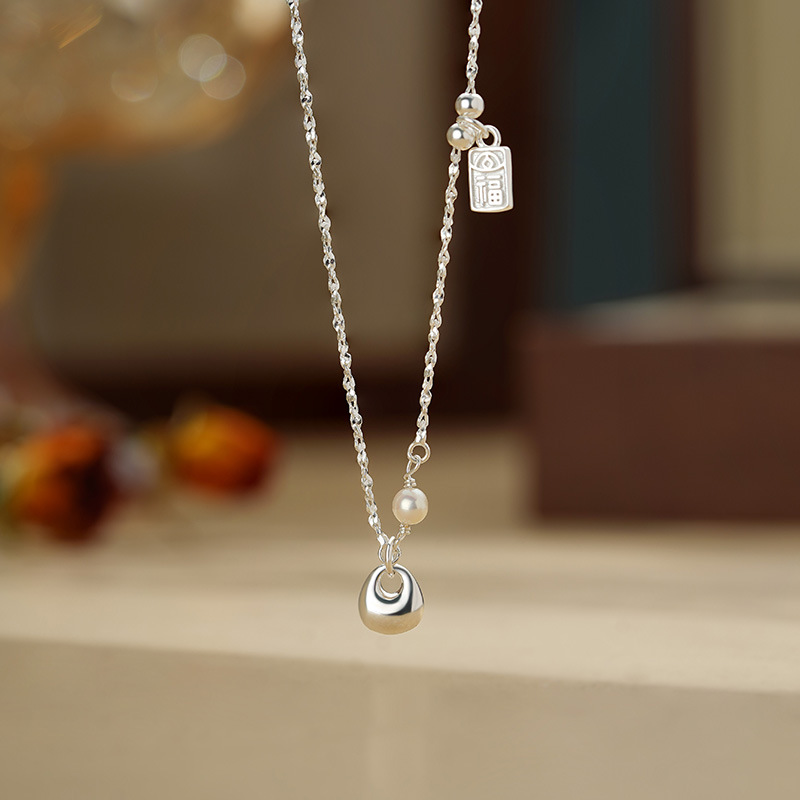 坠链均足银 老鳯祥S999国风胖坨福牌项链轻奢时尚小众锁骨链*商城