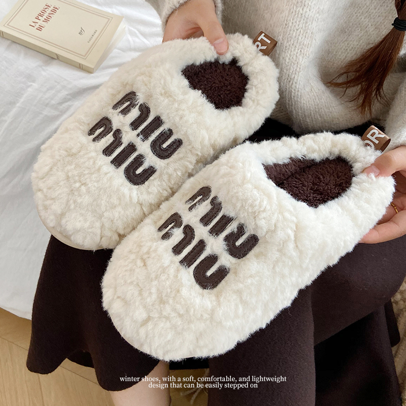 乳胶毛毛拖鞋居家加绒保暖棉拖鞋女2025年秋冬新款百搭防滑毛毛拖